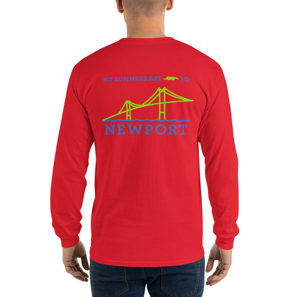 My Summers are Tied to Newport Bridge Blue and Green no Block Long Sleeve T-Shirt - Multiple Colors - SummerTies