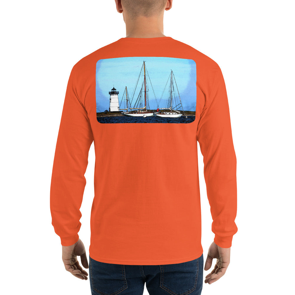 Edgartown Lighthouse with Sailboats Long Sleeve T-Shirt - Multiple Colors - SummerTies