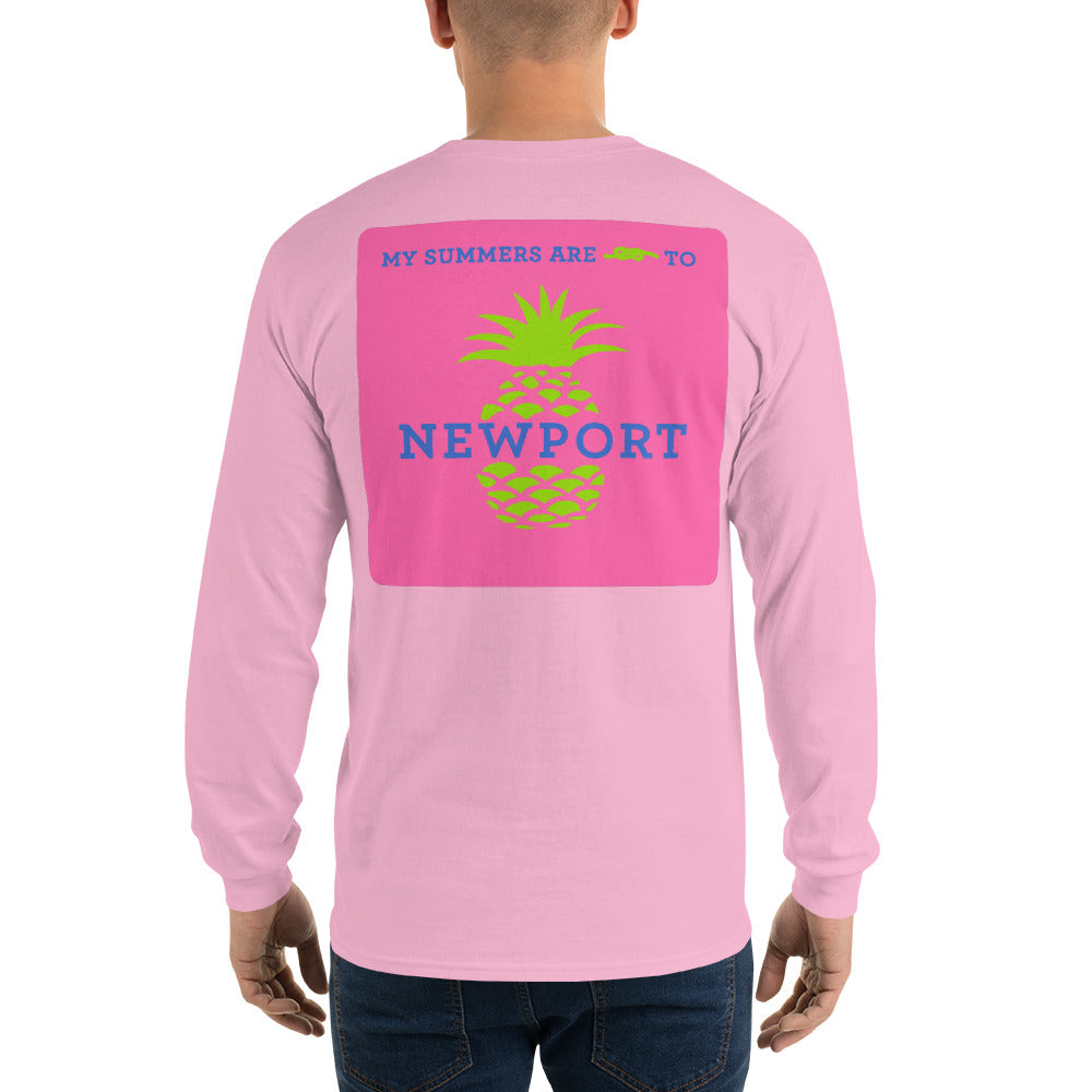 My Summers are Tied to Newport Pineapple Blue and Green with Pink Block Long Sleeve T-Shirt - Multiple Colors - SummerTies