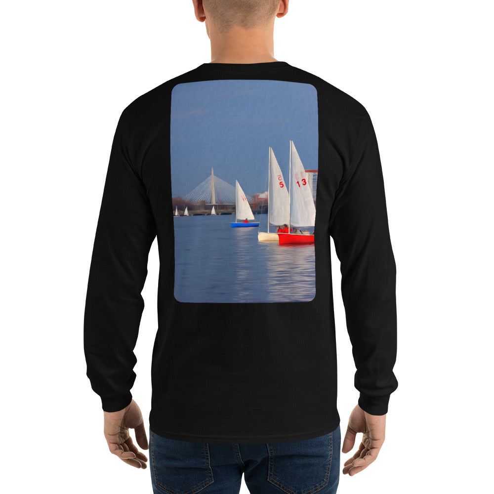 Interclub Sailboats on Charles River Boston Long Sleeve T-Shirt - Multiple Colors - SummerTies