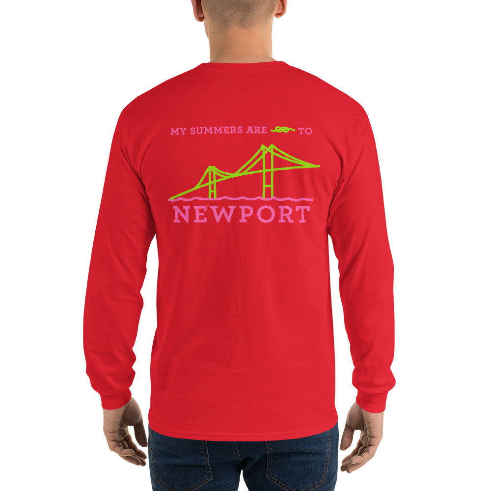 My Summers are Tied to Newport Bridge Pink and Green no Block Long Sleeve T-Shirt - Multiple Colors - SummerTies