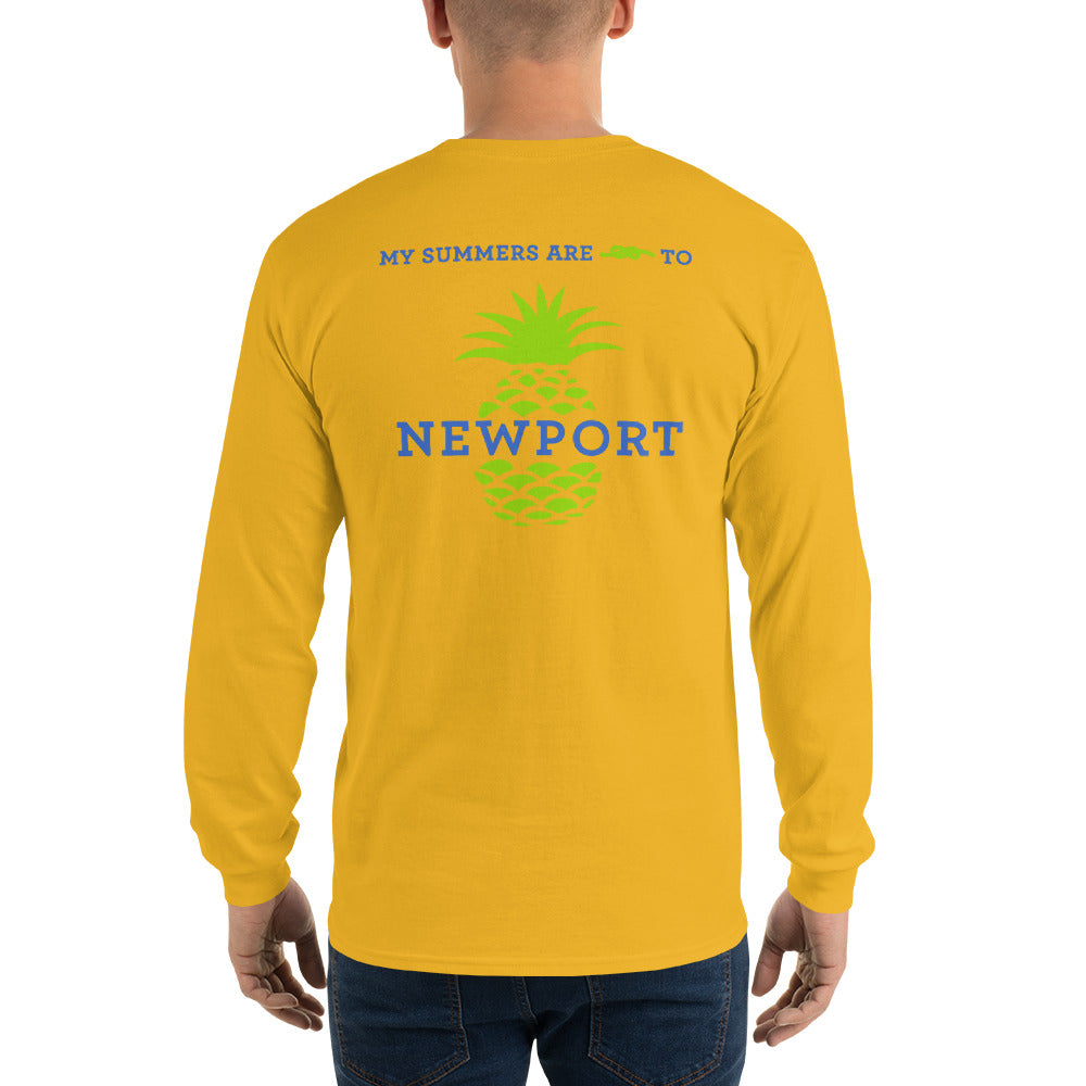 My Summers are Tied to Newport Pineapple Blue and Green Long Sleeve T-Shirt - Multiple Colors - SummerTies