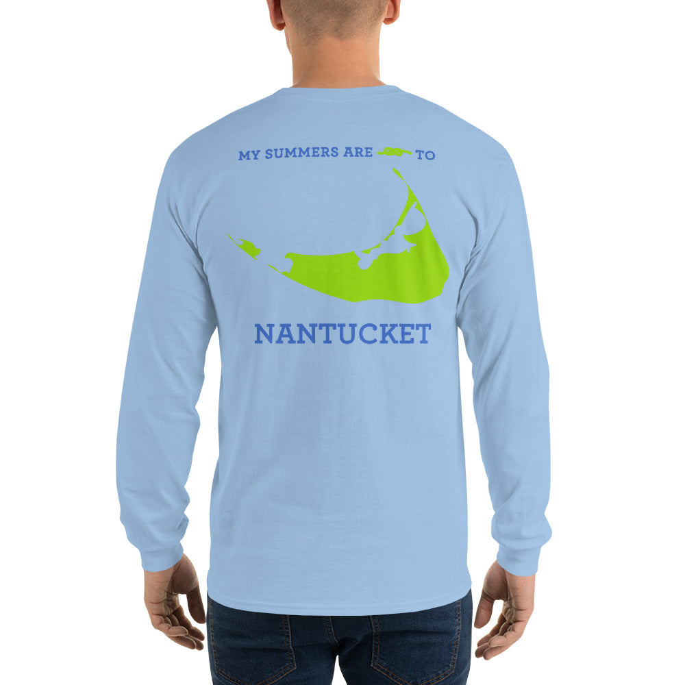 My Summers are Tied to Nantucket Blue and Green Long Sleeve T-Shirt - Multiple Colors - SummerTies