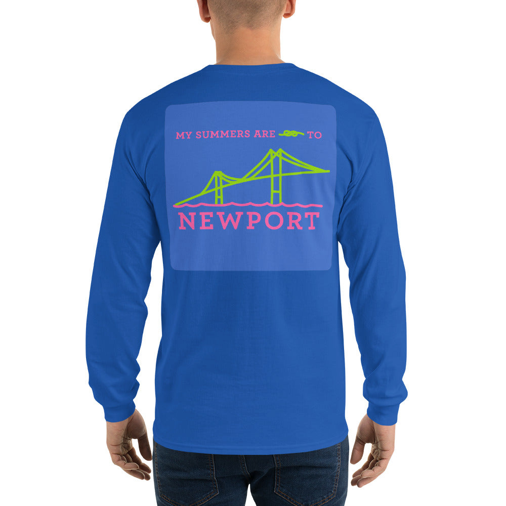 My Summers are Tied to Newport Bridge Pink and Green with Blue Block Long Sleeve T-Shirt - Multiple Colors - SummerTies