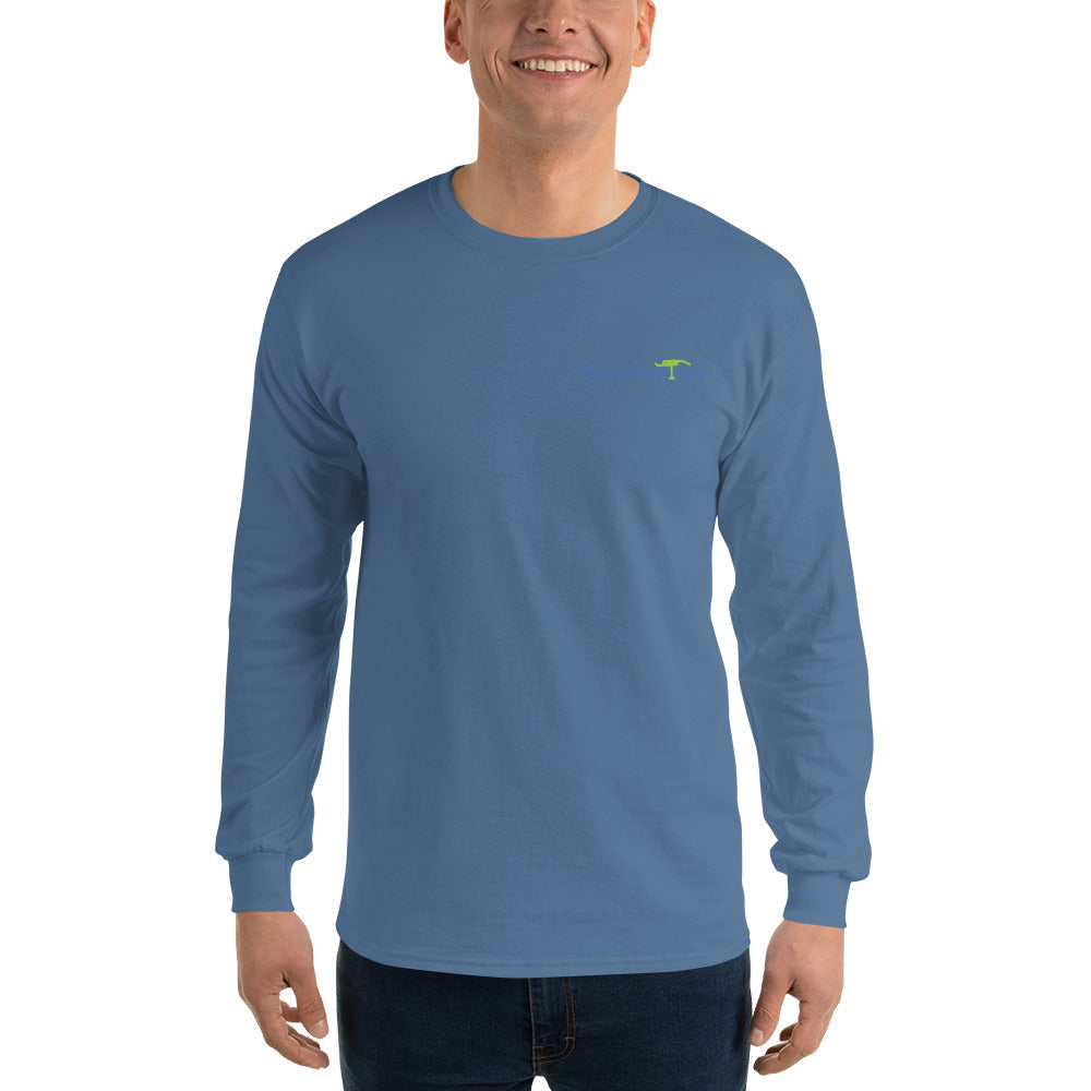 My Summers are Tied to Martha's Vineyard Blue and Green with Pink Block Long Sleeve T-Shirt - Multiple Colors - SummerTies