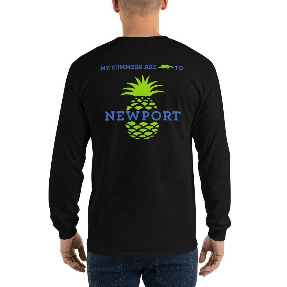 My Summers are Tied to Newport Pineapple Blue and Green Long Sleeve T-Shirt - Multiple Colors - SummerTies