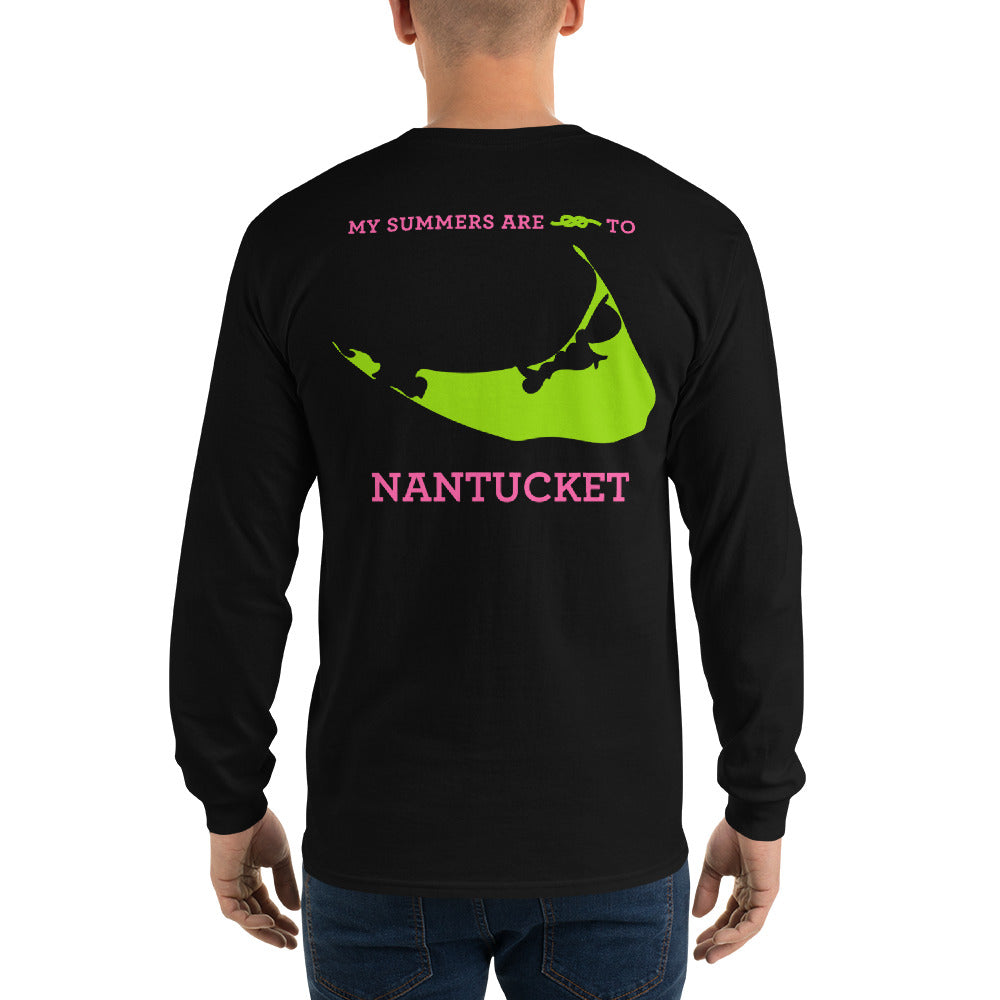 My Summers are Tied to Nantucket Pink and Green Long Sleeve T-Shirt - Multiple Colors - SummerTies