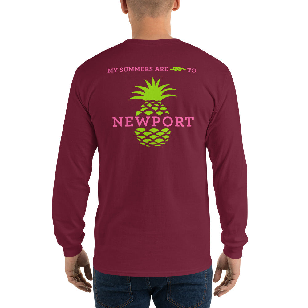 My Summers are Tied to Newport Pineapple Pink and Green Long Sleeve T-Shirt - Multiple Colors - SummerTies