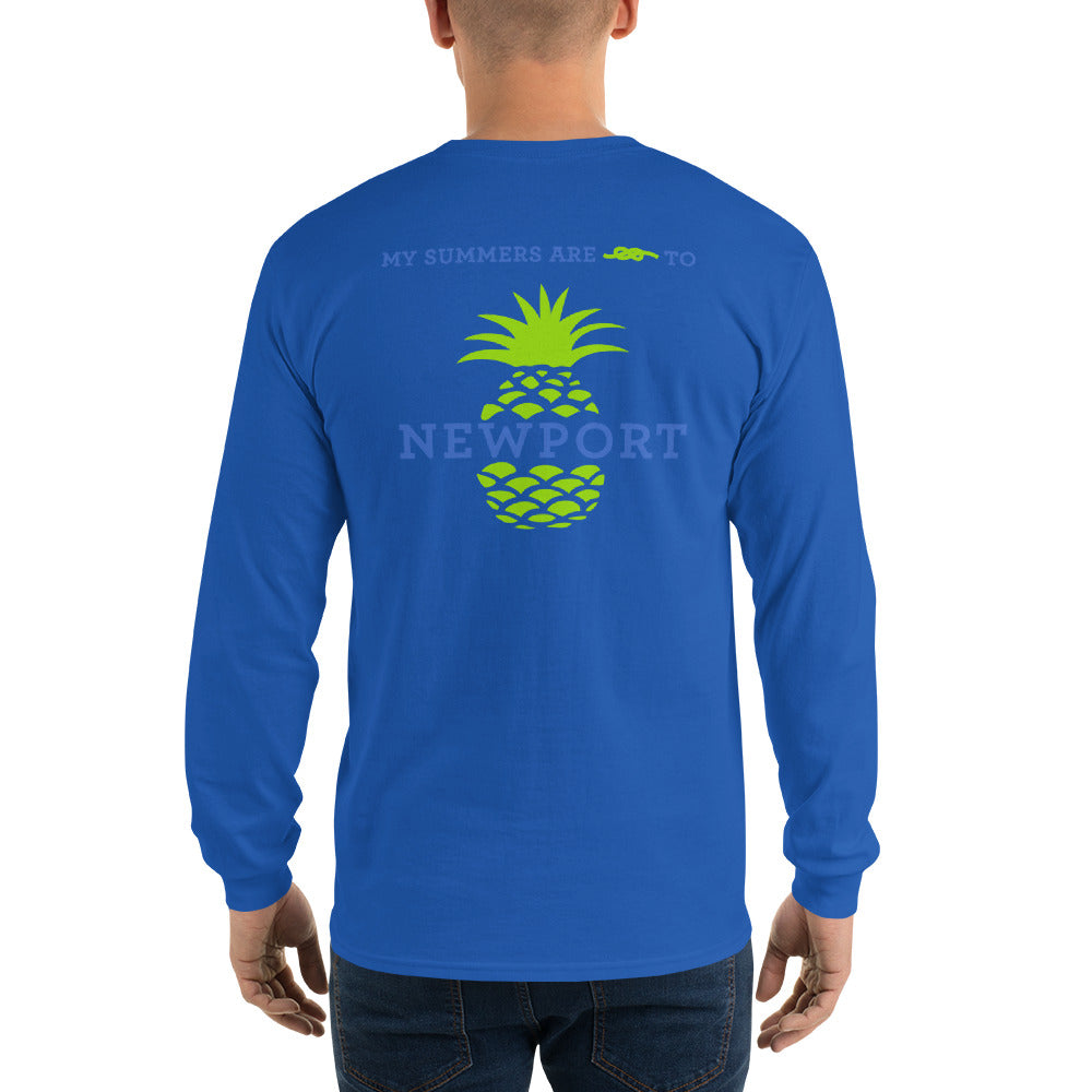 My Summers are Tied to Newport Pineapple Blue and Green Long Sleeve T-Shirt - Multiple Colors - SummerTies