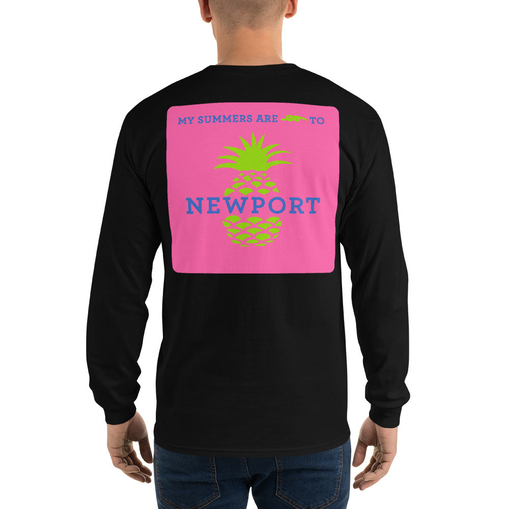 My Summers are Tied to Newport Pineapple Blue and Green with Pink Block Long Sleeve T-Shirt - Multiple Colors - SummerTies