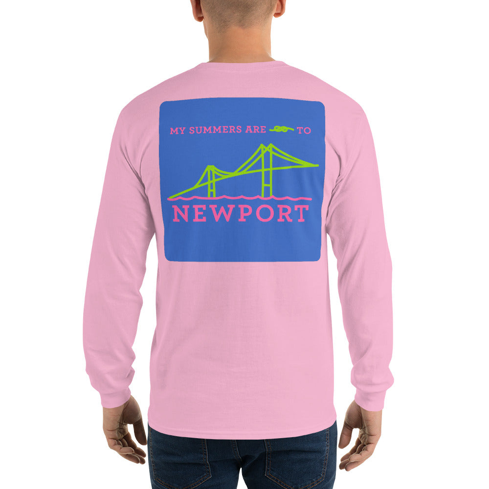 My Summers are Tied to Newport Bridge Pink and Green with Blue Block Long Sleeve T-Shirt - Multiple Colors - SummerTies