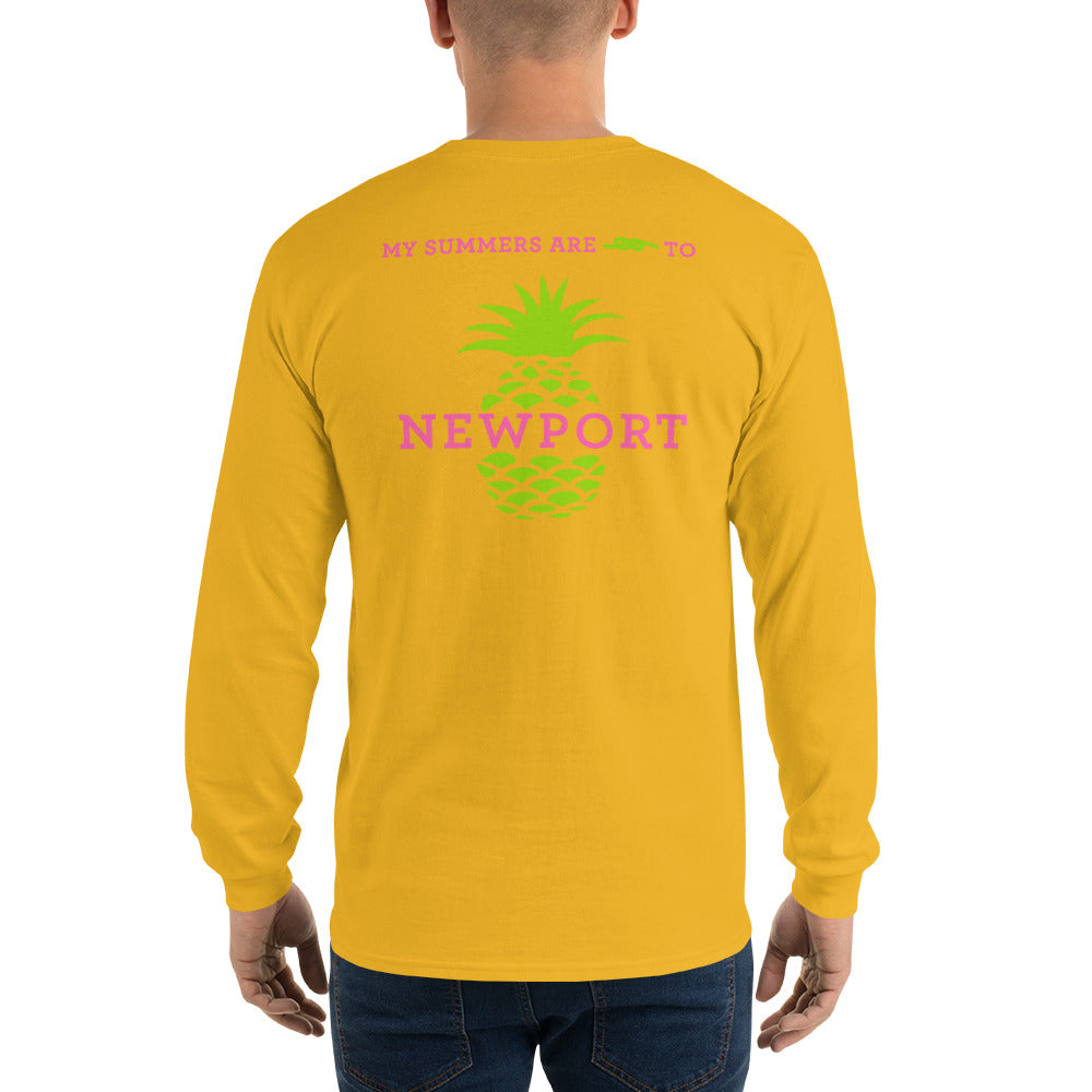 My Summers are Tied to Newport Pineapple Pink and Green Long Sleeve T-Shirt - Multiple Colors - SummerTies