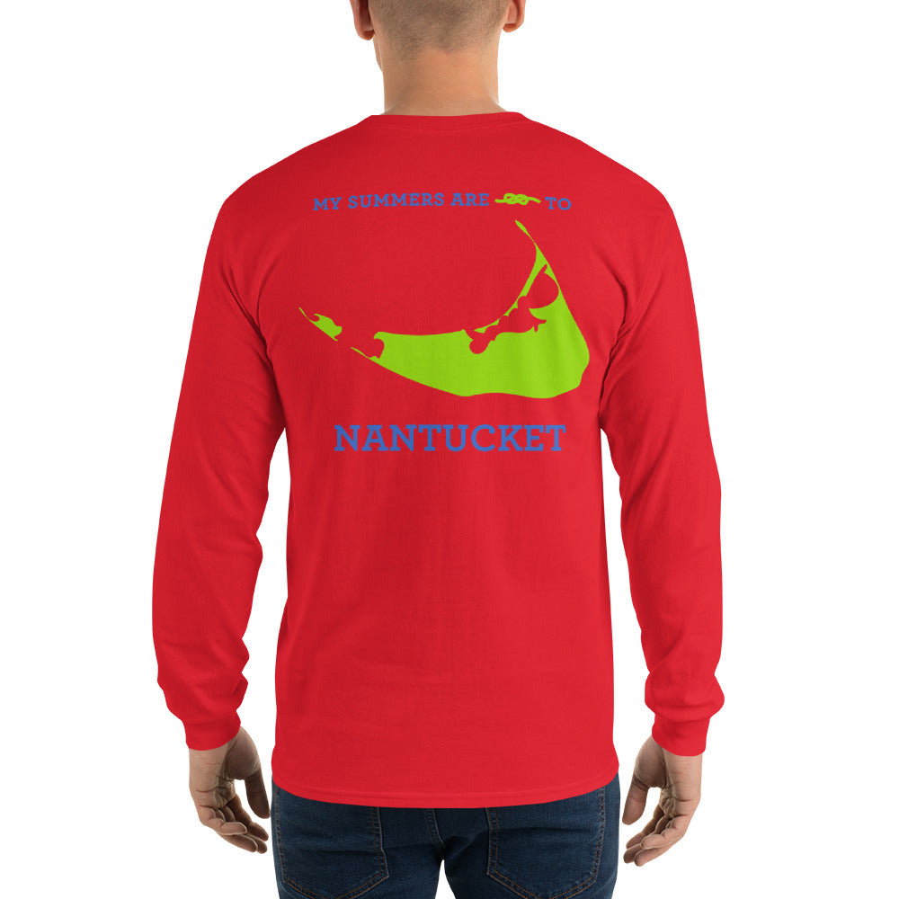 My Summers are Tied to Nantucket Blue and Green Long Sleeve T-Shirt - Multiple Colors - SummerTies