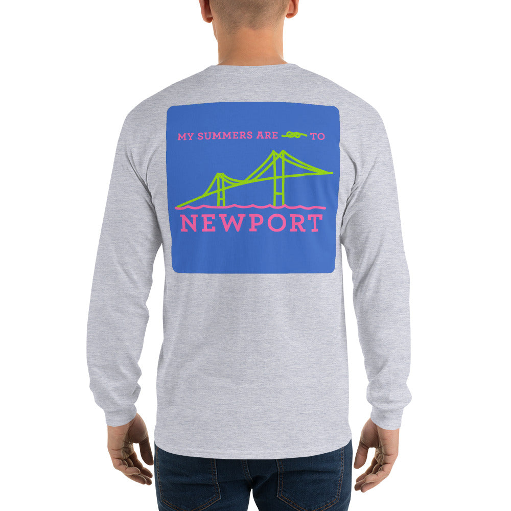 My Summers are Tied to Newport Bridge Pink and Green with Blue Block Long Sleeve T-Shirt - Multiple Colors - SummerTies