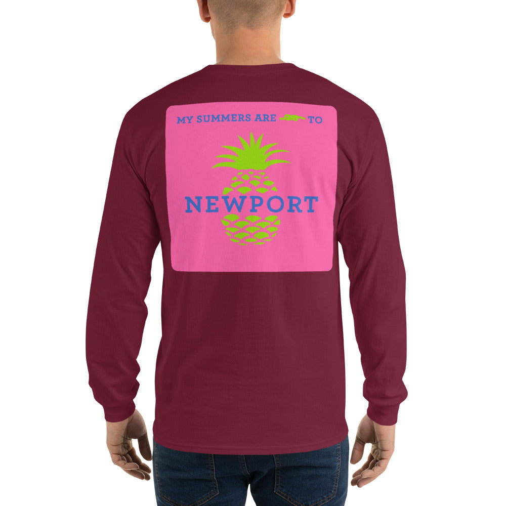 My Summers are Tied to Newport Pineapple Blue and Green with Pink Block Long Sleeve T-Shirt - Multiple Colors - SummerTies