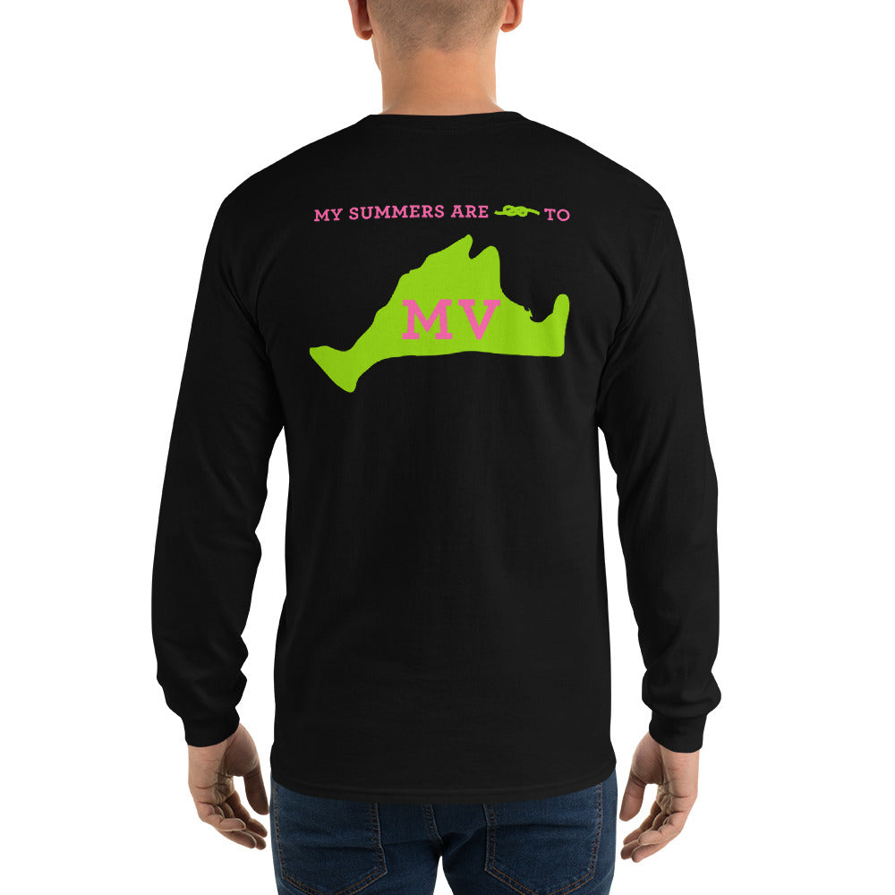 My Summers are Tied to Martha's Vineyard Pink and Green Long Sleeve T-Shirt - Multiple Colors - SummerTies