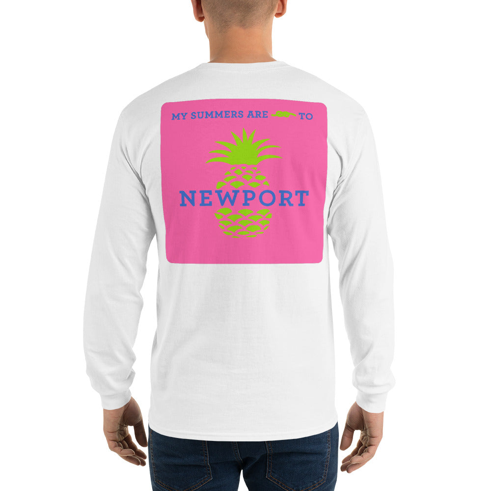 My Summers are Tied to Newport Pineapple Blue and Green with Pink Block Long Sleeve T-Shirt - Multiple Colors - SummerTies