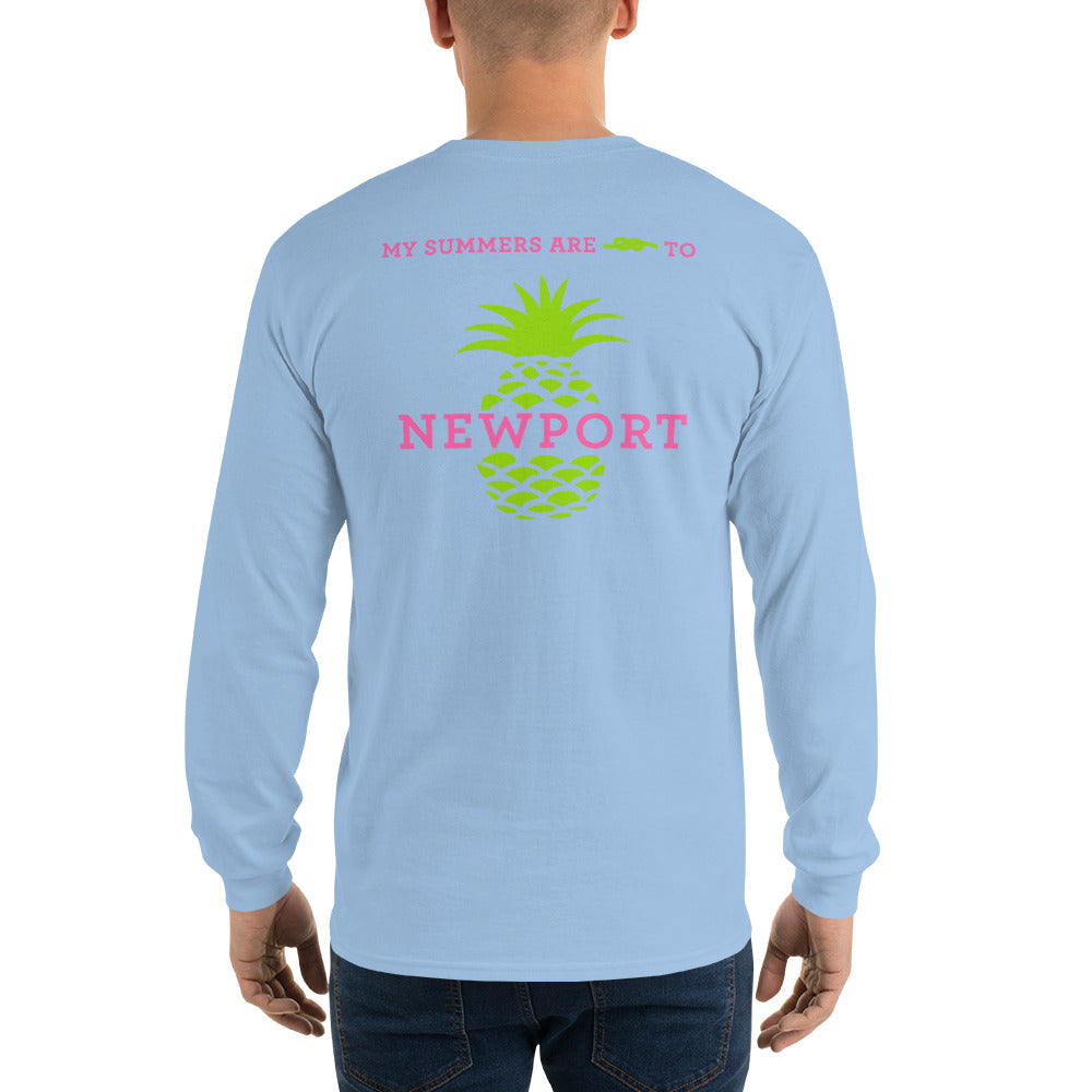 My Summers are Tied to Newport Pineapple Pink and Green Long Sleeve T-Shirt - Multiple Colors - SummerTies