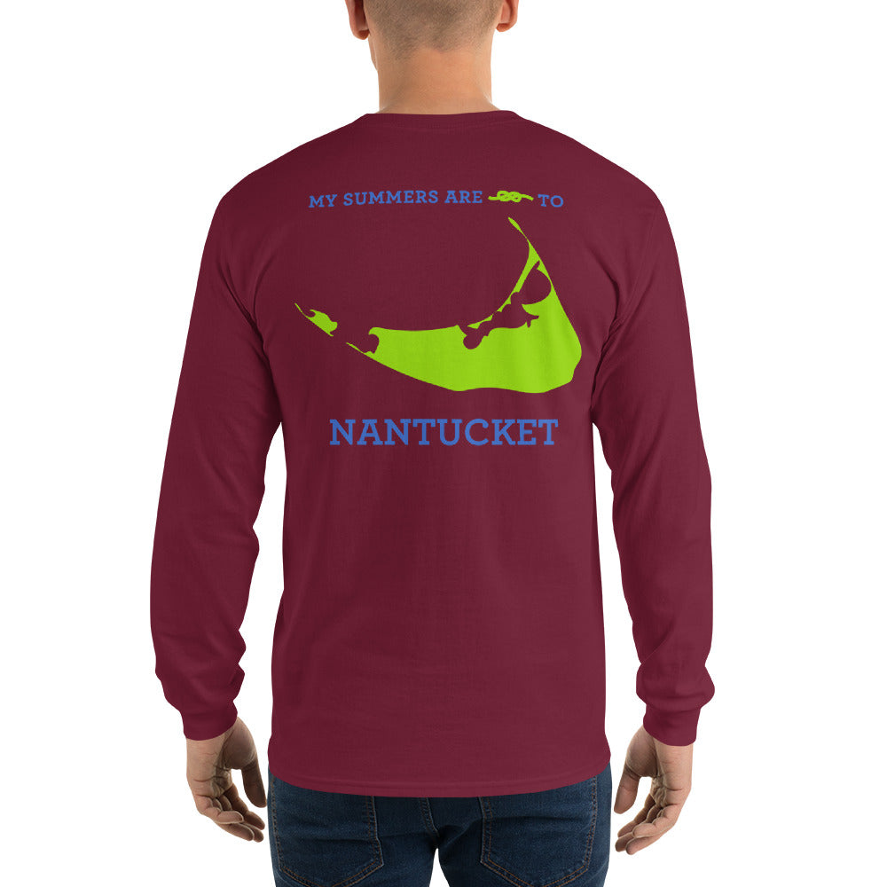 My Summers are Tied to Nantucket Blue and Green Long Sleeve T-Shirt - Multiple Colors - SummerTies