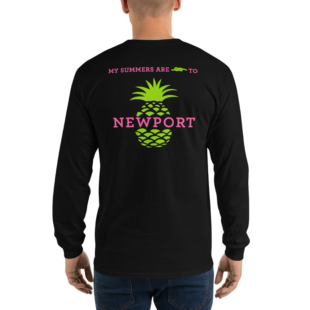 My Summers are Tied to Newport Pineapple Pink and Green Long Sleeve T-Shirt - Multiple Colors - SummerTies