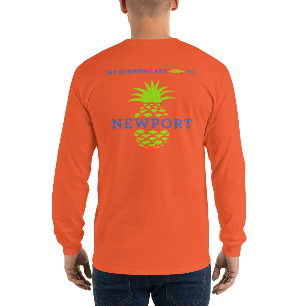 My Summers are Tied to Newport Pineapple Blue and Green Long Sleeve T-Shirt - Multiple Colors - SummerTies