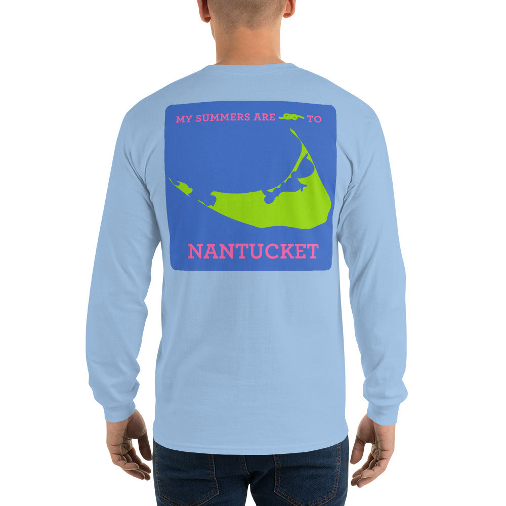 My Summers are Tied to Nantucket Pink and Green with Blue Block Long Sleeve T-Shirt - Multiple Colors - SummerTies