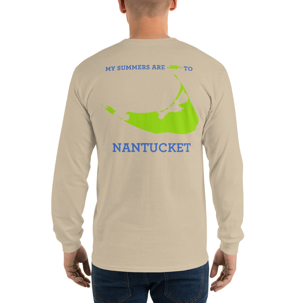 My Summers are Tied to Nantucket Blue and Green Long Sleeve T-Shirt - Multiple Colors - SummerTies