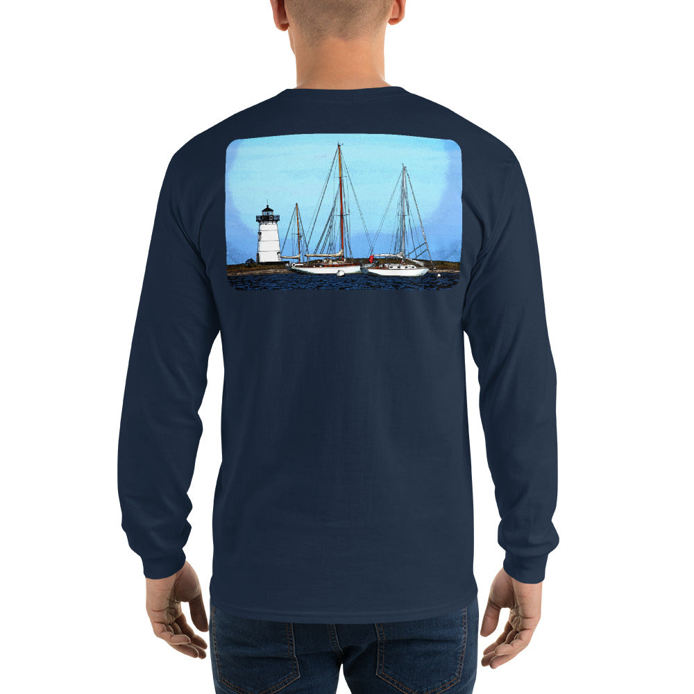 Edgartown Lighthouse with Sailboats Long Sleeve T-Shirt - Multiple Colors - SummerTies