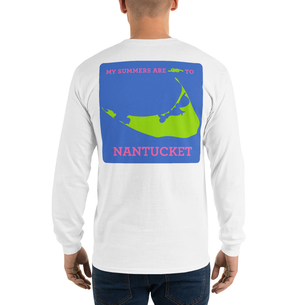 My Summers are Tied to Nantucket Pink and Green with Blue Block Long Sleeve T-Shirt - Multiple Colors - SummerTies