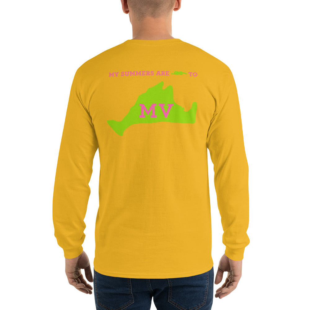 My Summers are Tied to Martha's Vineyard Pink and Green Long Sleeve T-Shirt - Multiple Colors - SummerTies