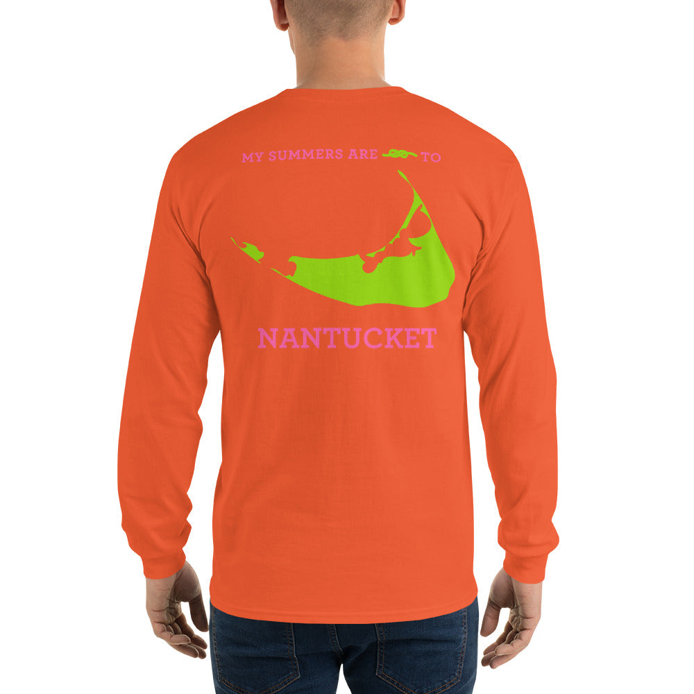 My Summers are Tied to Nantucket Pink and Green Long Sleeve T-Shirt - Multiple Colors - SummerTies