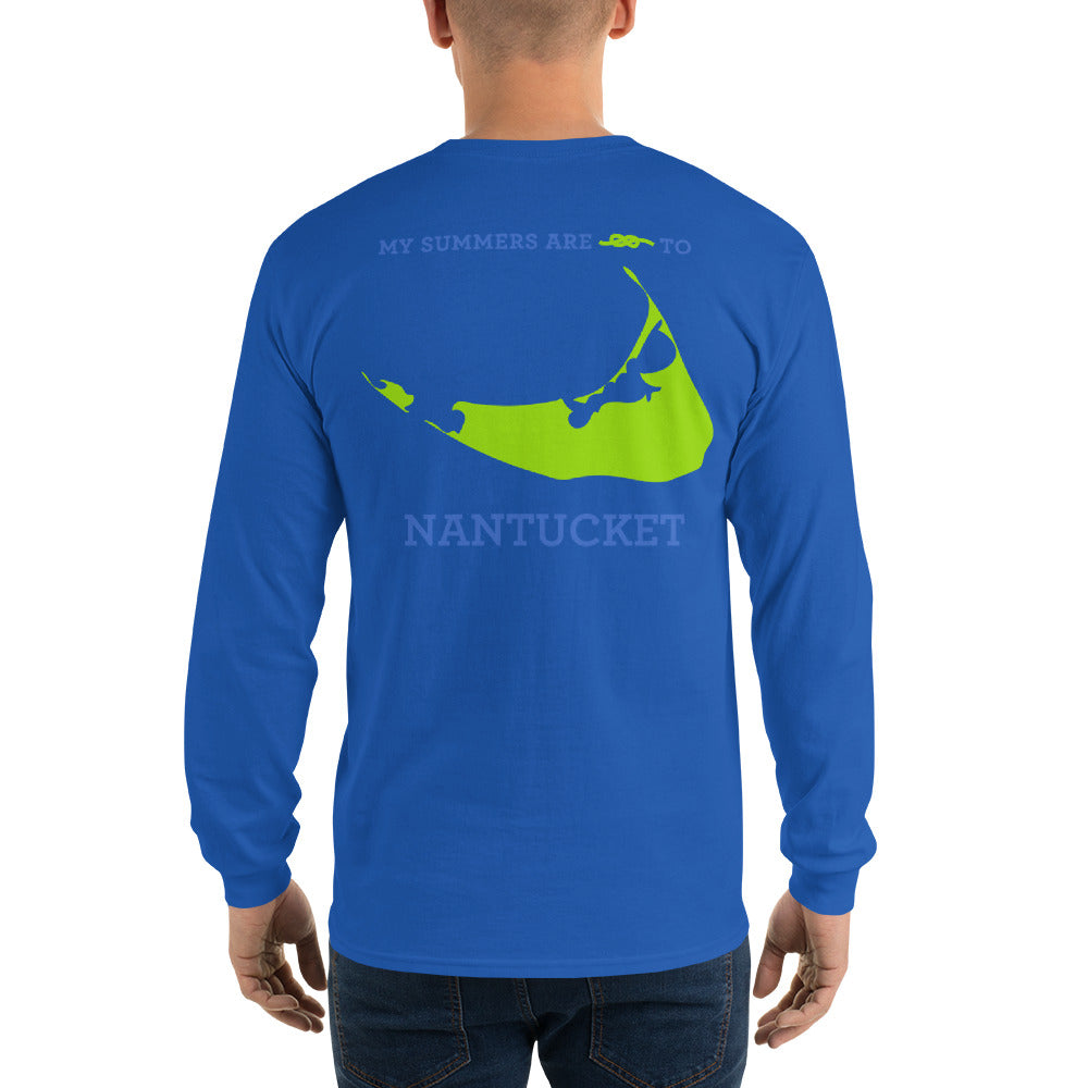 My Summers are Tied to Nantucket Blue and Green Long Sleeve T-Shirt - Multiple Colors - SummerTies