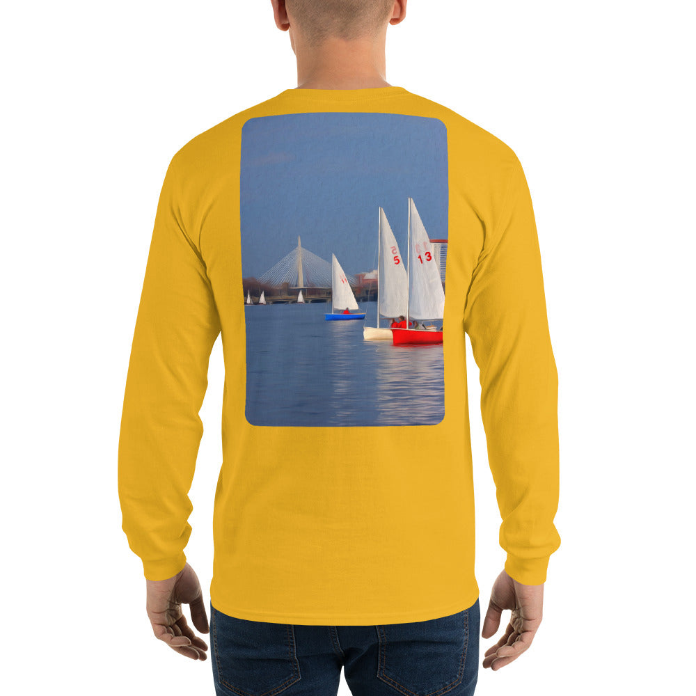 Interclub Sailboats on Charles River Boston Long Sleeve T-Shirt - Multiple Colors - SummerTies