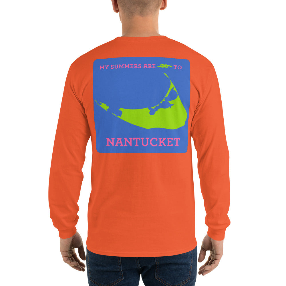 My Summers are Tied to Nantucket Pink and Green with Blue Block Long Sleeve T-Shirt - Multiple Colors - SummerTies