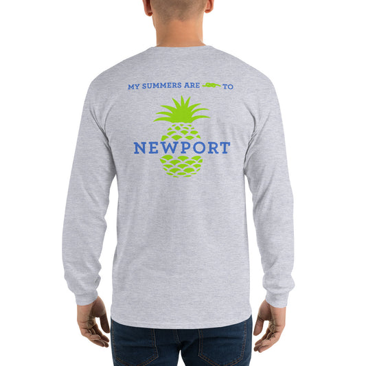 My Summers are Tied to Newport Pineapple Blue and Green Long Sleeve T-Shirt - Multiple Colors - SummerTies