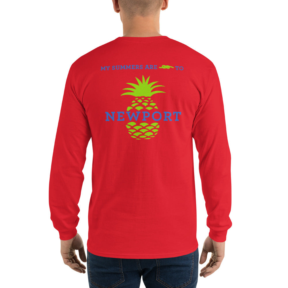 My Summers are Tied to Newport Pineapple Blue and Green Long Sleeve T-Shirt - Multiple Colors - SummerTies