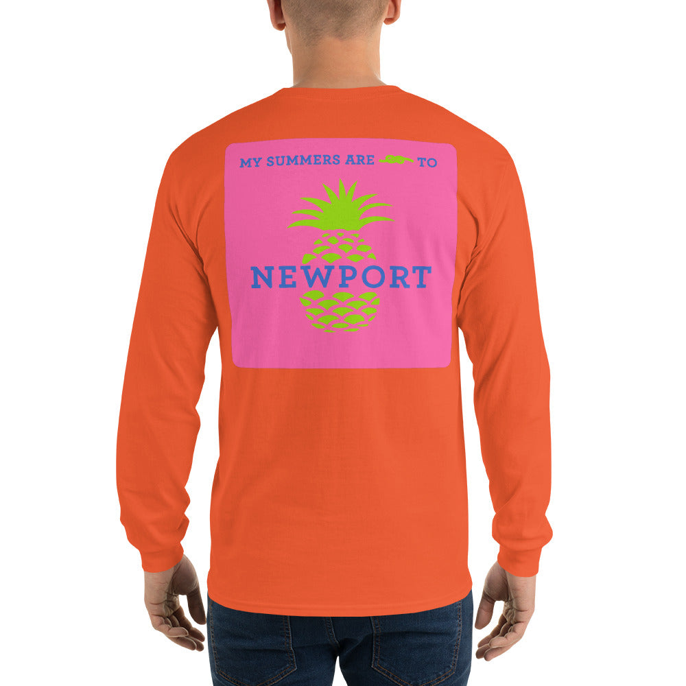 My Summers are Tied to Newport Pineapple Blue and Green with Pink Block Long Sleeve T-Shirt - Multiple Colors - SummerTies