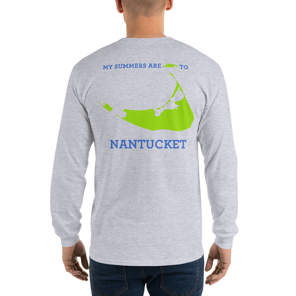 My Summers are Tied to Nantucket Blue and Green Long Sleeve T-Shirt - Multiple Colors - SummerTies