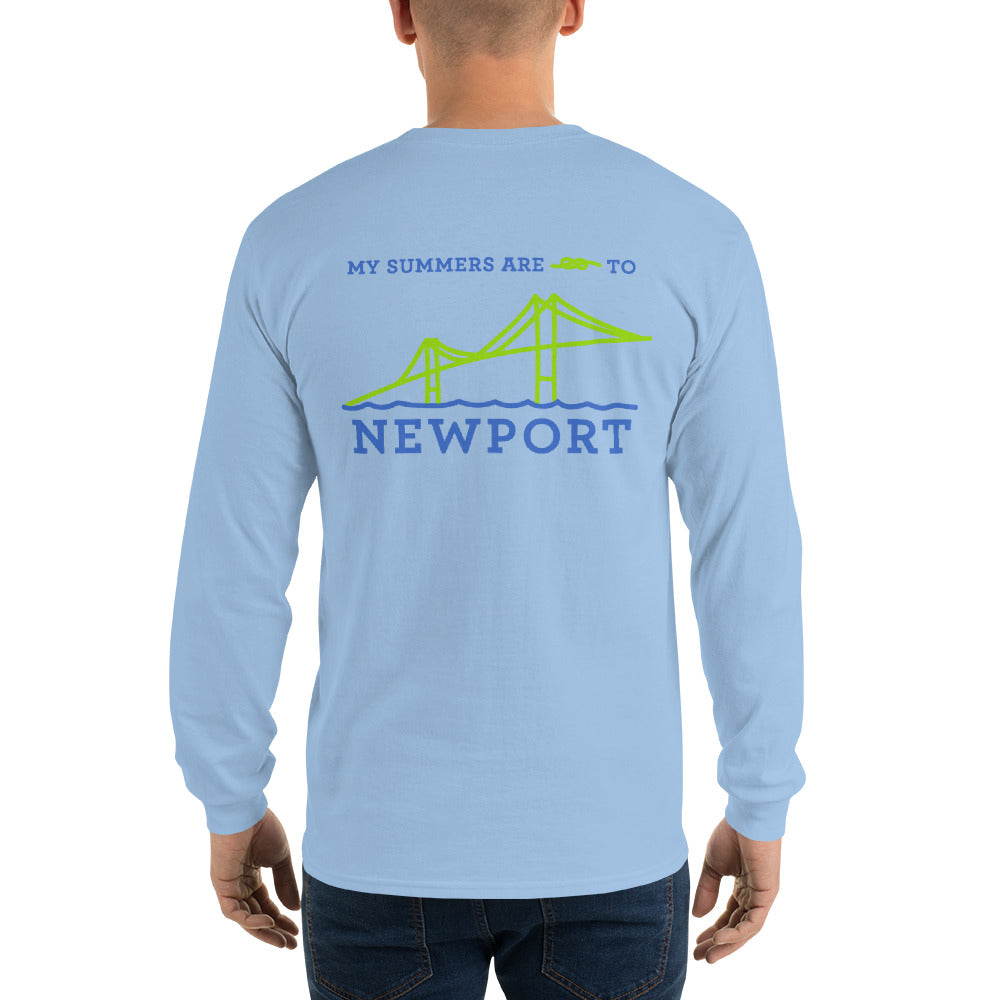 My Summers are Tied to Newport Bridge Blue and Green no Block Long Sleeve T-Shirt - Multiple Colors - SummerTies