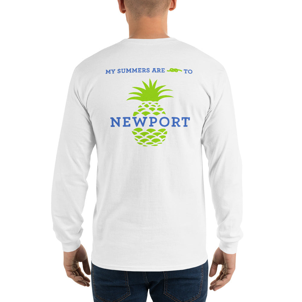 My Summers are Tied to Newport Pineapple Blue and Green Long Sleeve T-Shirt - Multiple Colors - SummerTies