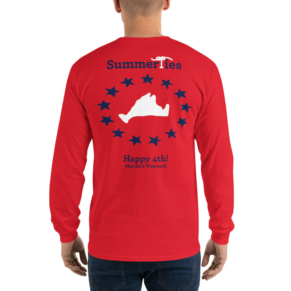 Martha's Vineyard 4th of July Long Sleeve T-Shirt - Red - SummerTies