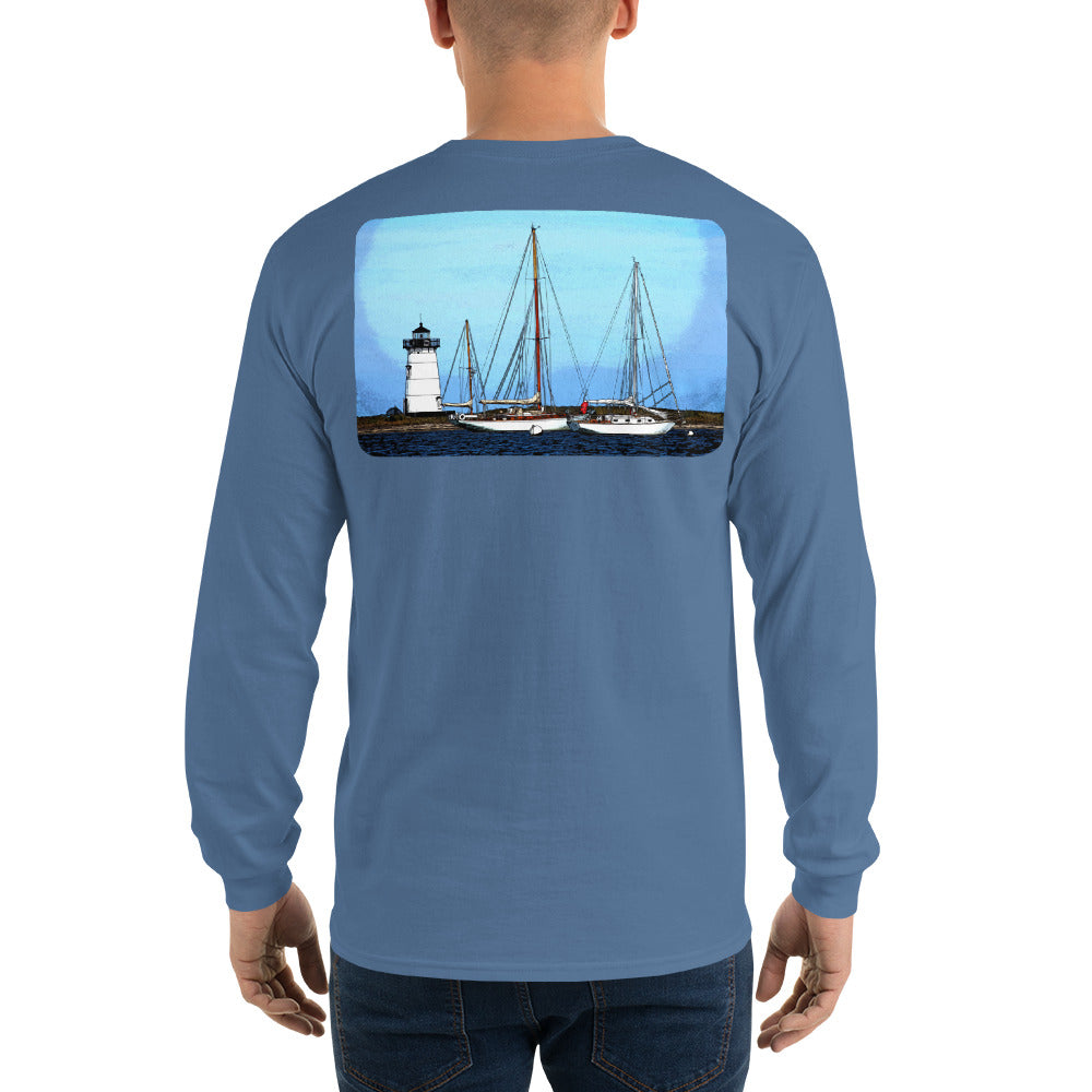 Edgartown Lighthouse with Sailboats Long Sleeve T-Shirt - Multiple Colors - SummerTies