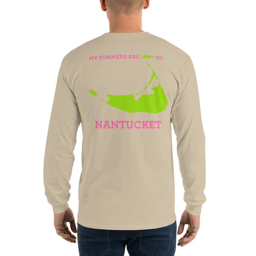 My Summers are Tied to Nantucket Pink and Green Long Sleeve T-Shirt - Multiple Colors - SummerTies