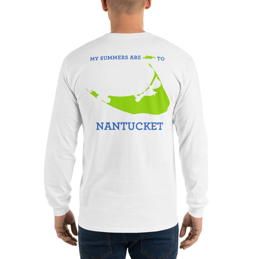 My Summers are Tied to Nantucket Blue and Green Long Sleeve T-Shirt - Multiple Colors - SummerTies