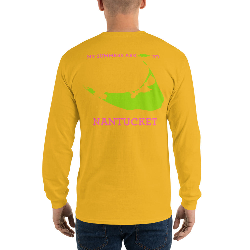 My Summers are Tied to Nantucket Pink and Green Long Sleeve T-Shirt - Multiple Colors - SummerTies