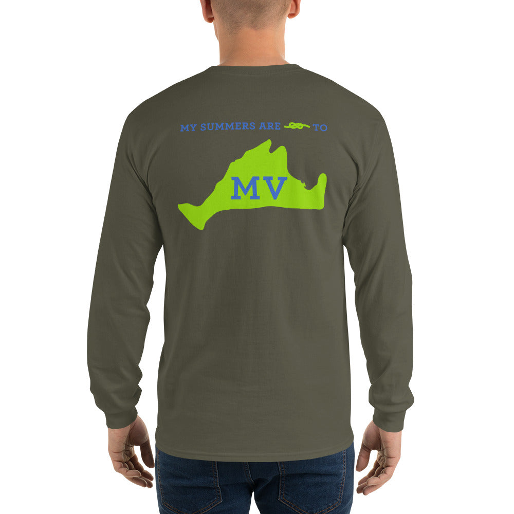 My Summers are Tied to Martha's Vineyard Blue and Green Long Sleeve T-Shirt - Multiple Colors - SummerTies