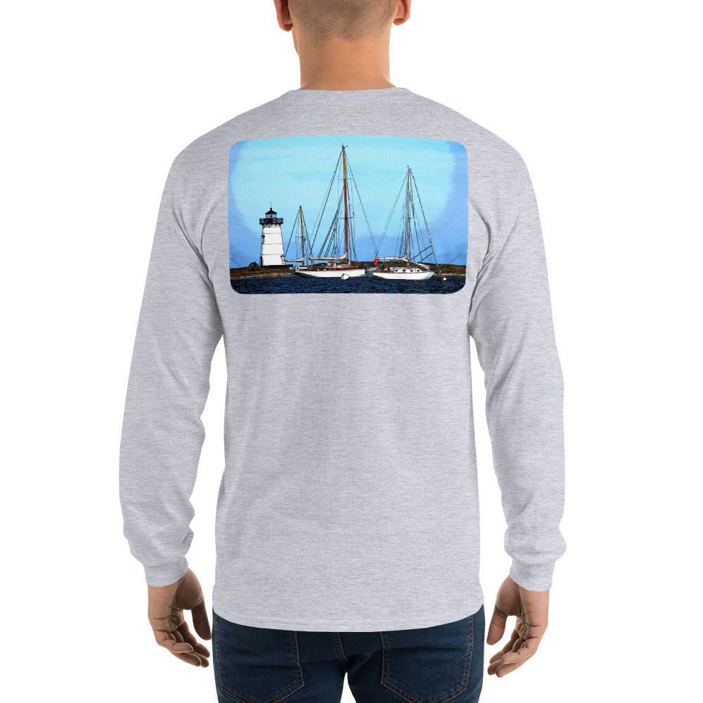 Edgartown Lighthouse with Sailboats Long Sleeve T-Shirt - Multiple Colors - SummerTies