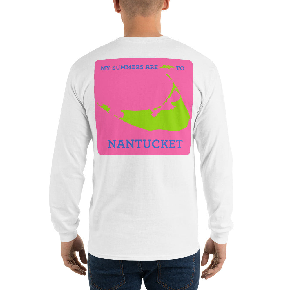 My Summers are Tied to Nantucket Blue and Green with Pink Block Long Sleeve T-Shirt - Multiple Colors - SummerTies