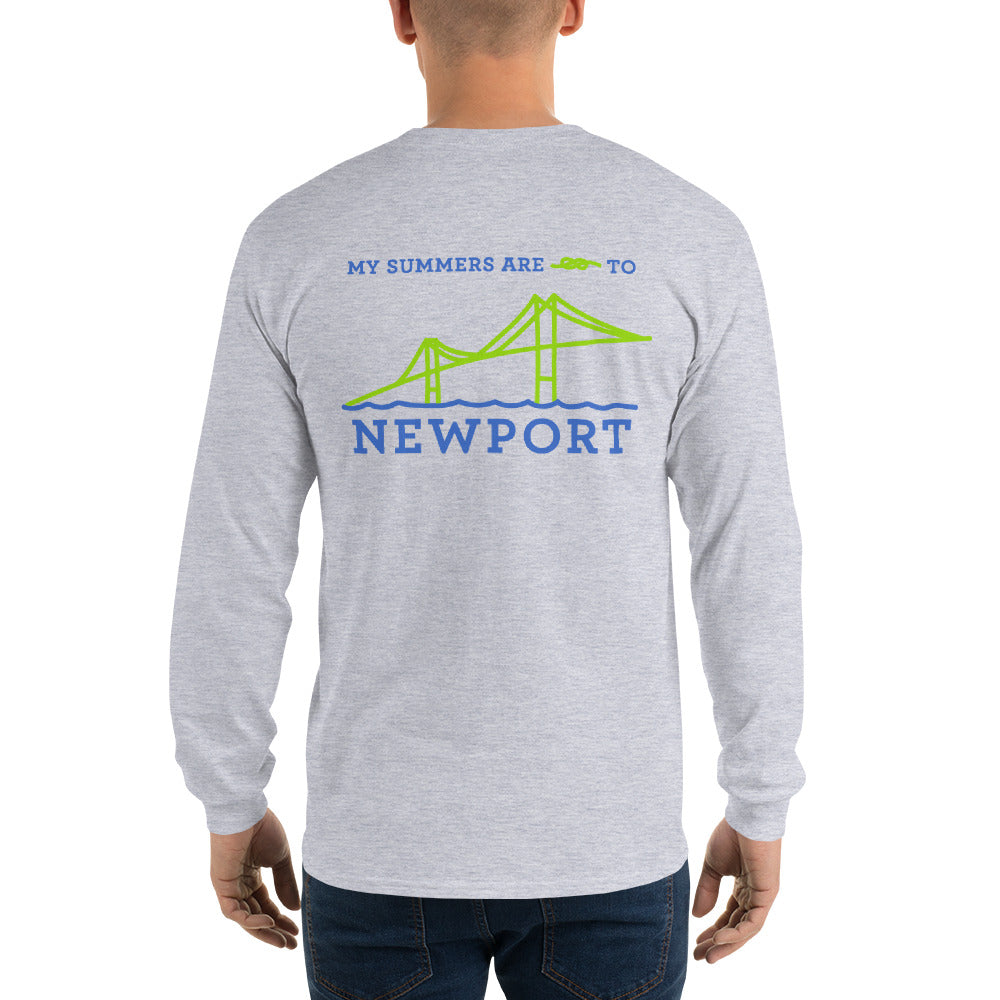 My Summers are Tied to Newport Bridge Blue and Green no Block Long Sleeve T-Shirt - Multiple Colors - SummerTies