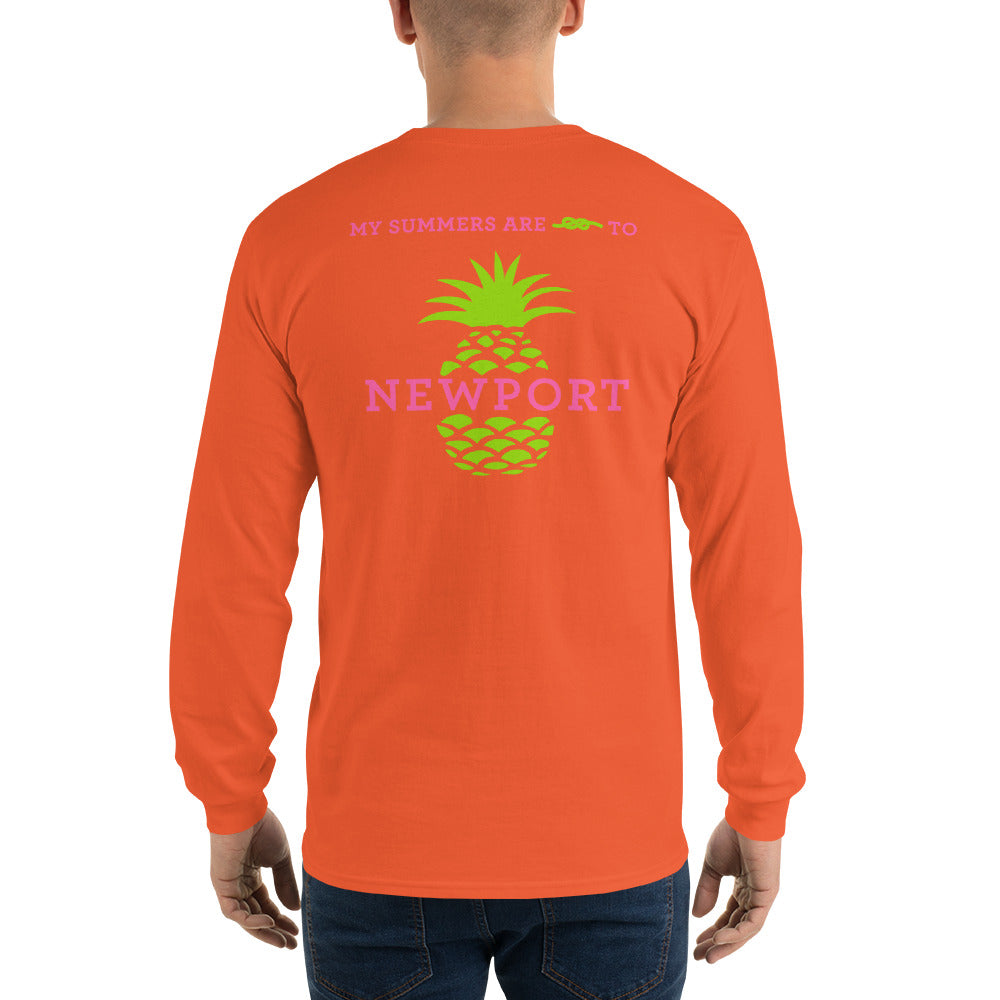 My Summers are Tied to Newport Pineapple Pink and Green Long Sleeve T-Shirt - Multiple Colors - SummerTies